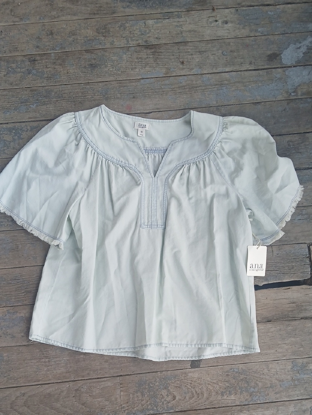 a.n.a Pale Blue Flutter Sleeve Peasant Blouse